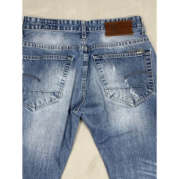 G-Star Raw Jeans Mens 30x32 (27L) 3301 Slim Straight Blue Denim Distressed - Picture 7 of 16